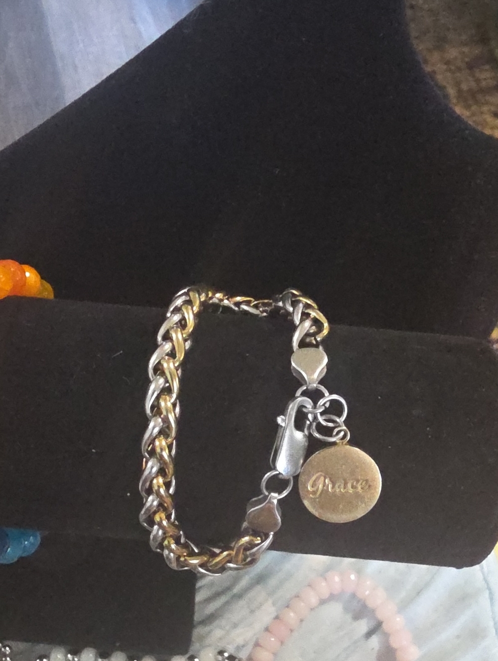 Rustic Cuff Two-Tone Gold and Silver Link Bracelet with Round Charm🎇